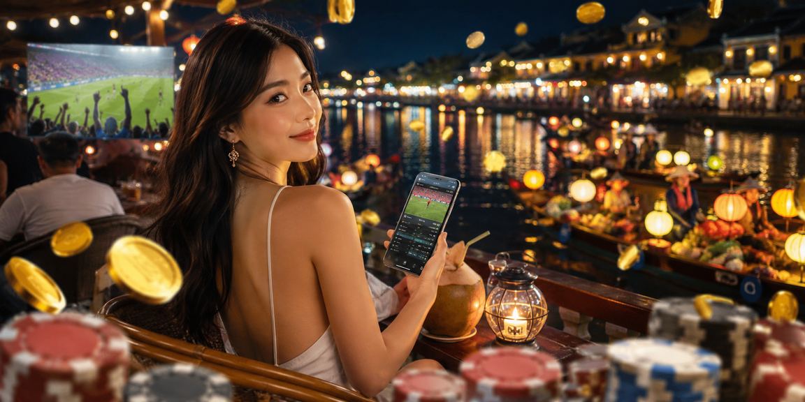 Người dùng đọc phân tích thể thao tại quán cà phê phố cổ Hội An